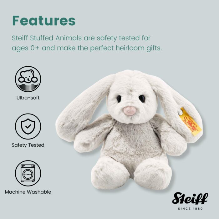Steiff Hoppie Hase 18 cm hellgrau, Plüschtier Hase mit Schlappohren, Soft Cuddly Friends, flauschiges Stofftieruscheln – Bild 3