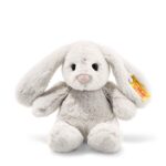 Steiff Hoppie Hase 18 cm hellgrau, Plüschtier Hase mit Schlappohren, Soft Cuddly Friends, flauschiges Stofftieruscheln