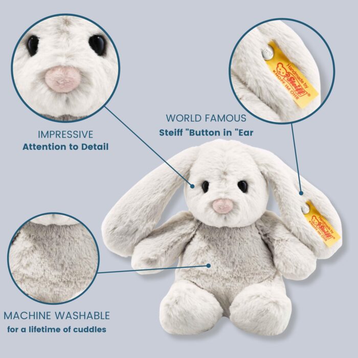 Steiff Hoppie Hase 18 cm hellgrau, Plüschtier Hase mit Schlappohren, Soft Cuddly Friends, flauschiges Stofftieruscheln – Bild 4